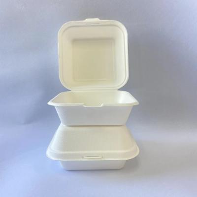 China Custom Made Biodegradable Takeaway Fries Lunch Fast Food Container 6x6 Inch Bagasse Burger Packaging Sugar Cane Hamburger Box for sale