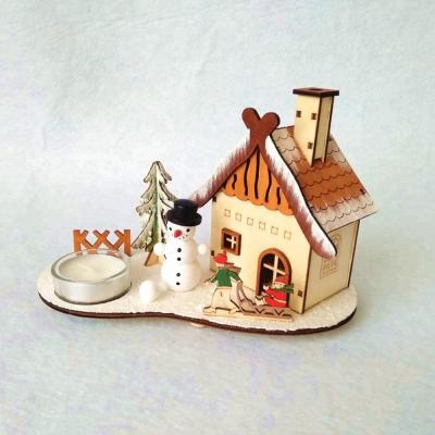 China Commercial Christamas Home Decoration Wooden Incense Smoker Christmas House with Tealight Glass Holder for sale