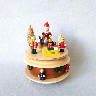 China Wooden Round Santa Wooden Music Box For Gift Decoration for sale