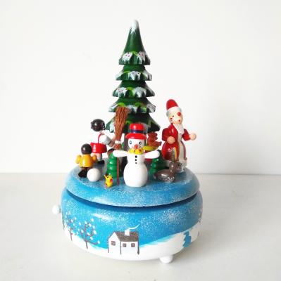 China Music Playing Wooden Santa And Snowman Music Box For Christmas Ornaments for sale