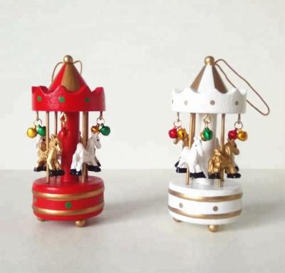 China Christamas Tree Decoration Home Birthday Christmas Present Christmas Tree Ornaments Wooden Carousel Christmas Hanging Decoration for sale