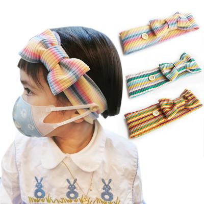 China With Button For Girls Wholesales Cute Rainbow Mask Headband Colorful Breathable Bow Cotton Head Band Hair Band With Button For Mask Headband For Kids for sale