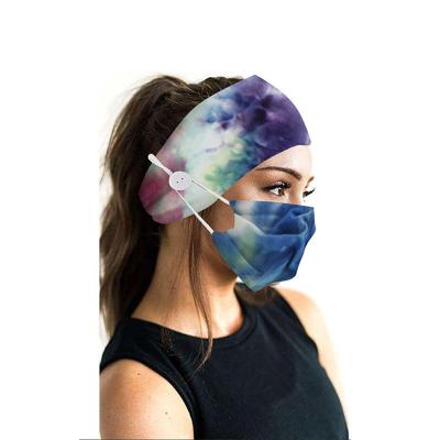 China With Button For Mask Amazon Yoga Sports Elastic Headband Women Tie Dye Cotton Button Hair Band Printed European And American Hair Band For Mask for sale