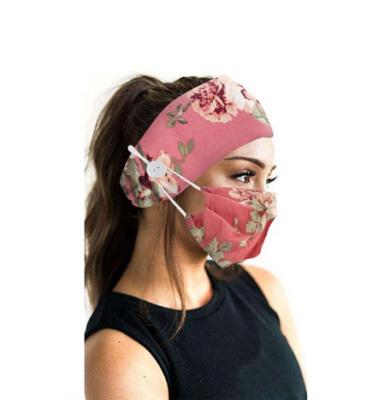 China With Button For Mask Fashion Printed Women Hair Accessories Cute Elastic Hair Band With Button For Mask And Headband Sets for sale