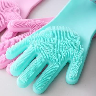 China Dish Washing Silicone Magic Gloves Scrub With Cleaning Brush Kitchen Wash Household Washing Gloves 100% Food Grade Silicone Gloves for sale