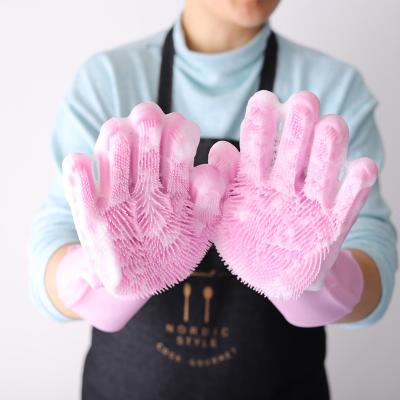 China Magic Dish Washing Silicone Scrubber Gloves Dish Washing Sponge Rubber Scrub Gloves Kitchen Cleaning Thin 1 Pairs Silicone Gloves for sale