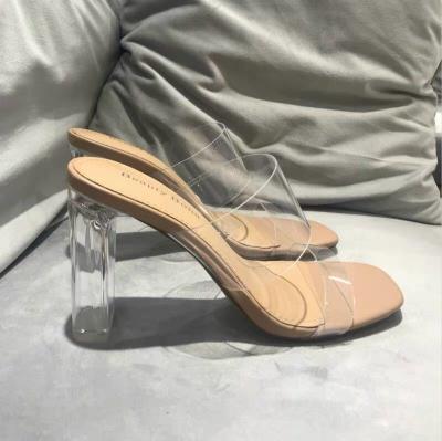 China 2021 Tengye New Anti-skid Summer Transparent Women's Mid-Heel Chunky Crystal High Heels for sale