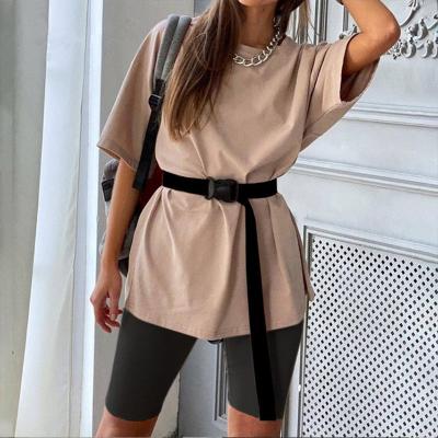 China Summer QUICK DRY Solid Home Loose Sports Short Sleeve Woman Tops Trendy Casual Women 2 Piece Shorts Set for sale