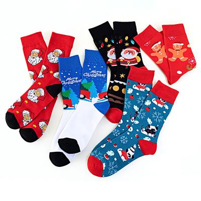 China Designer Cartoon Santa Socks Designer Socks Women Wholesale Elk Custom QUICK DRY OEM Logo Comfortable Breathable Christmas Gift for sale