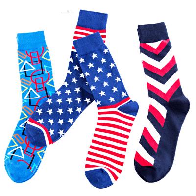 China Factory Wholesale QUICK DRY Socks High Quality Funny Logo Star Stripe Flag Pattern Men's Happy Socks Novel Bamboo Custom Socks for sale