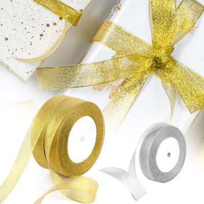 China Fancy Ribbon Factory Christmas Organza Ribbon High Tenacity Christmas Gift Decoration Gift Metal Cable Ribbon for sale