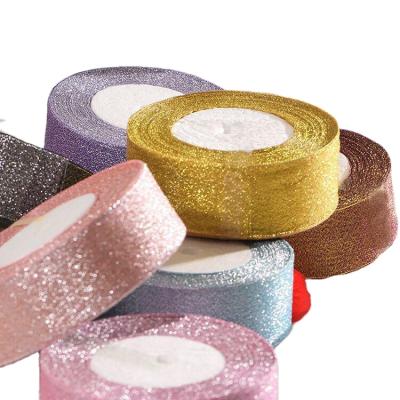 China Hot Selling Wholesale High Poly Tenacity Factory Width Silver Gold Metallic Ribbon For Decoration Gift Christmas Ribbon for sale