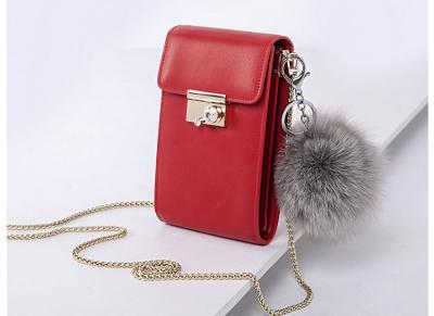 China 2019 new fashion Korean version of versatile vertical slant body mini bag PU leather chain mobile phone bag for sale