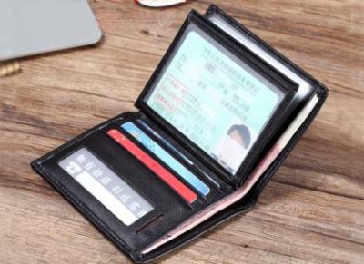 China Driver's license Anti-theft brush leather multi-card position man shield RFID chip function thin wallet for sale