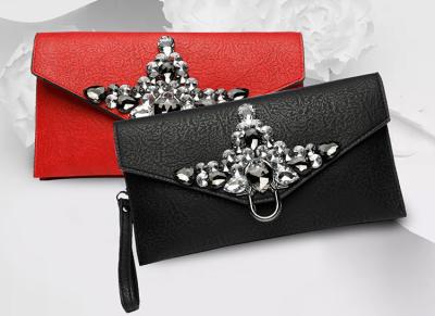 China Ladies Crystal Clutch Bag Evening Wedding Rhinestone Silver Purse Chain Cross Body Bag for sale