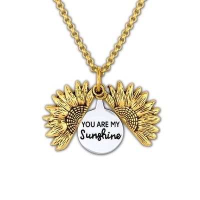 China Vintage Inspired You're My Version of The Sunshine Sunflower 2-Side Necklace for sale