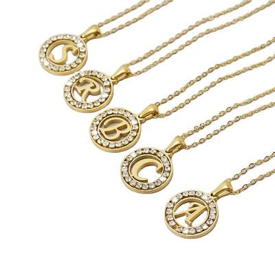 China Vintage Gold Circle Necklaces Initial A-Z Letter Pendant Necklace 18K Gold Plated Stainless Steel Chain Necklace For Women Teen Girl for sale