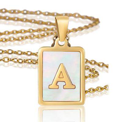 China Square Initial Letter Shell Vintage Gold Necklaces Pendant Necklace 18K Gold Plated Stainless Steel Chain Necklace For Women Teen Girl for sale