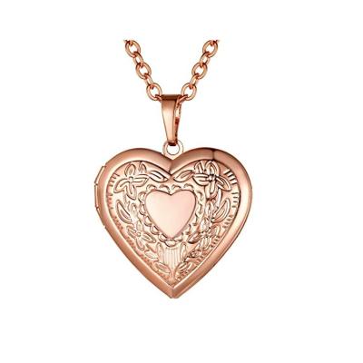 China Vintage Heart Pendant Necklace, 18K Gold Plated/Platinum Plated Rose Gold Flower Memorial Photo Pendant Necklace With Picture for sale