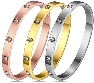 China Plain Stainless Steel TRENDY Cubic Zircon Filled Bangle Bracelet for sale