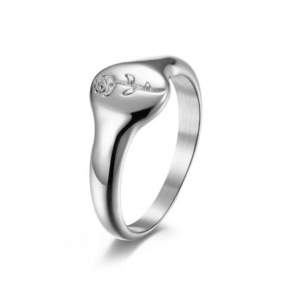 China CLASSIC Engraved Custom Floral Flower Stainless Steel Statement Ring for sale