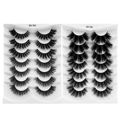 China Handmade Soft 7 Pairs Best Selling Fiber Faux Eyelash False Eyelashes 3D Premium Silk Mink Whips for sale