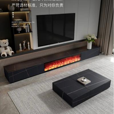 China Convertible Modern Simulated Flame TV Stand with Decorative Cabinet Electric Fireplace Design And Rock Marble Top Coffee Table for sale