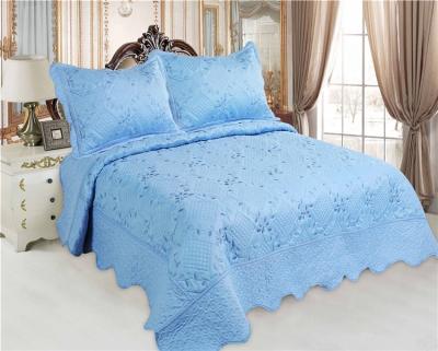 China Elegant Soft Touch Dropshipping Embroidery Bedspread Set China 3pcs Set Bedding Sets Stitchinig Blue Comforter Colcha for sale