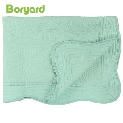 China Anti-pilling BORYARD Sage Color Baby Quilt For Girls Kids Soft Factory Direct Baby Blanket Embroidered Scalloped Edge Quilted 36