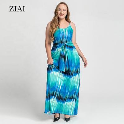 China Women's Series Anti-Static Dyeing Tie-Dyeing Dress Fashion Vacation Sexy Straight Sling Printed Dress With Belt for sale