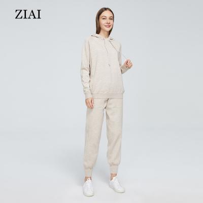 China The breathable capris two-piece suit knitted by breathable women's autumn and spring two-piece knitted loose hoodie for sale