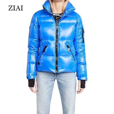 China New Arrival 2021 Shiny Bubble Waterproof Women's Cotton-Filling Waterproof Winter Jacket And Coats In Blue for sale