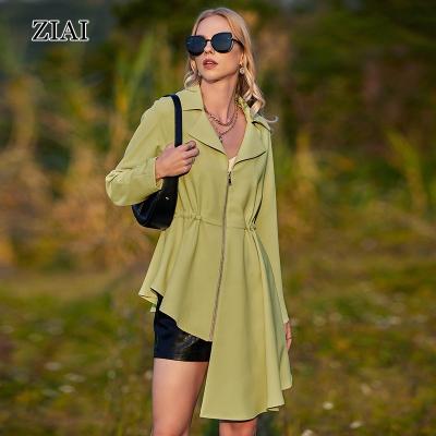 China Wholesale raincoat beige raincoat type long fashion soft irregular temperament sheath zipper jacket waist skirt swing casual jacket for sale