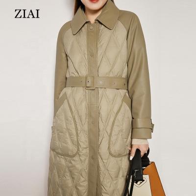 China Wholesale Fashion Anti-Wrinkle Fashion Sheepskin Jacket Cotton Anorak Goose Length Warm Quilting Jacket Women Leather Mid for sale