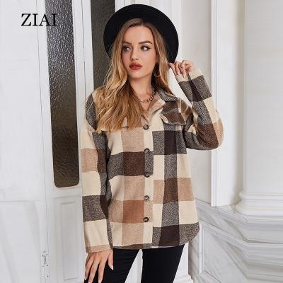 China New Style Plaid Ladies Lapel Shirt Early Autumn Breathable Long Sleeve Loose Shirt Female Jacket for sale