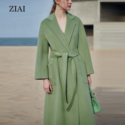 China Wholesale Cashmere Women's Breathable Avocado Coat High End Green Wool Breathable Coat Mid Double Sided Length for sale