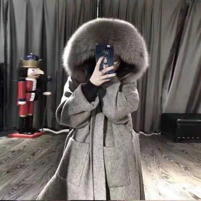 China New Fashion Blend Fur Wool Coat Breathable Breathable Ladies With Real Fox Fur Cashmere Winter Ditch Woolen Coat Plus Size Hooded Ditch for sale