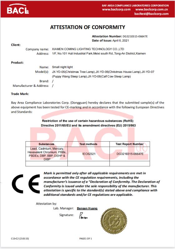 RoHS - Xiamen Coming Lighting Technology Co., Ltd.