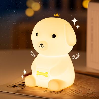 China Cute Modern Night Light for Kids Silicone Puppy LED Night Light Nursery Lamp with Timer for Baby Kids Gift Bedroom Lamp for sale