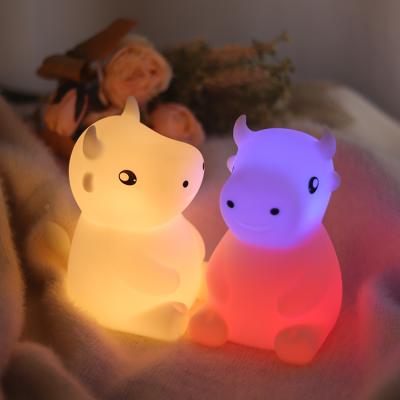 China Modern Soft Silicone Soft Custom Bedroom Soft LED Light Color LED Cow Night Light Cute Animal Kids for sale