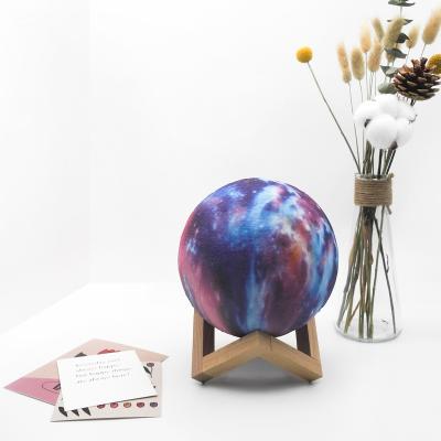 China 16 Colors Sky Lamp Touch Switch 3D Moon Star Light USB Rechargeable Remote Control PVC USB Rechargeable Gift with Wooden Stand to Children for sale