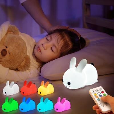 China Modern Rabbit LED Night Light For Kids Birthday Gift Bedside Lamp Rechargeable Colorful Remote Control Touch Light Silicone Night Light for sale