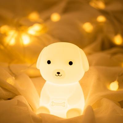 China Modern Cute Soft USB LED Rechargeable Soft Shine Lamp Silicone Baby Puppy Silicone Puppy Adjustable Timing Function Kids Night Light for sale