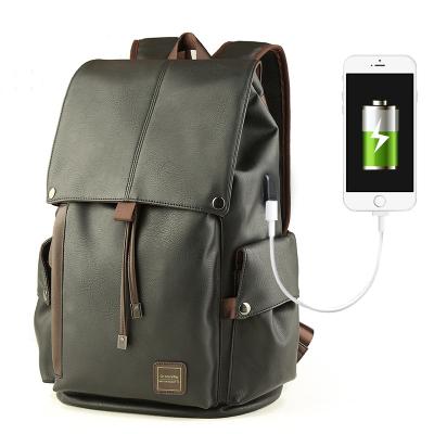 China With Waterproof USB School Bag Men Leather To Backpack Black Traveling Backpack Bags for sale