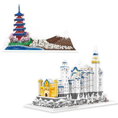 China Architecture Micro Building Blocks 3d Swan Lake Mount Fuji Lake Building Blocks Micro Castle for sale