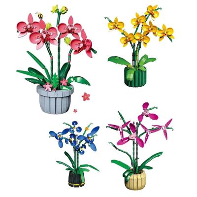 China Plant Plastic Potted Bouquet Building Block Flower Building Blocks Set Multicolor Plastic Flower For Building Block Creative DIY Toys for sale