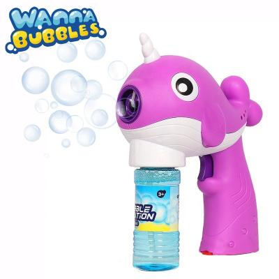 China Electronic LED Bubble Gun Summer Wedding Party Toy Narwhal Soap Water Light Whale Bubbles Sandblaster for sale