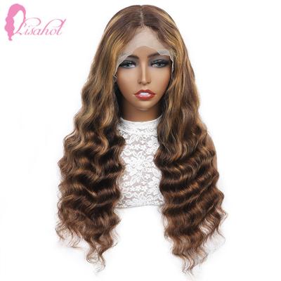 China Water Wave Lisa 13*4 Ready To Ship Products P4/27 Color Ombre Brown Honey Highlight Brazilian Human Hair Wigs for sale