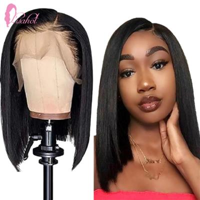 China Short 13*4 100% Remy Real Human Hair Silky Straight Winter Promotion Wave Natural Black Unprocessed Bob Wigs For Black Women for sale