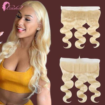 China Wholesale 10-30 Inch Human Hair Wig Body Wave Platinum Blonde 13*4 Hd Ombre Swiss Blonde Body Wave Lace Up 613 Front Wig For Black Women for sale